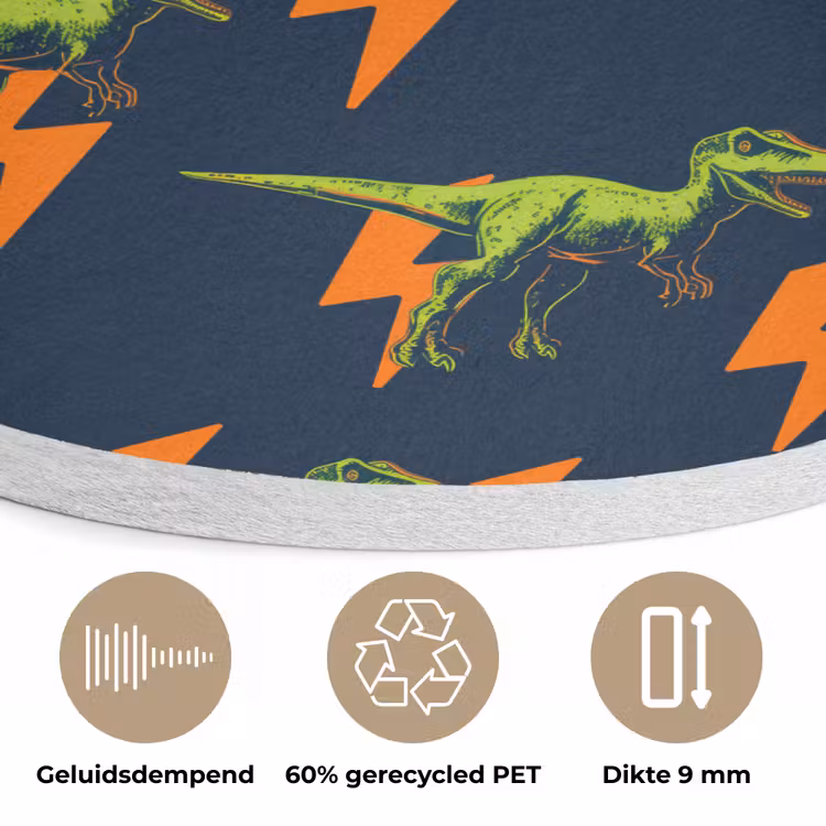 Bliksemschichten - Oranje - Dinosaurussen Akoestische PET Vilt - Rond klein -closeup_NL