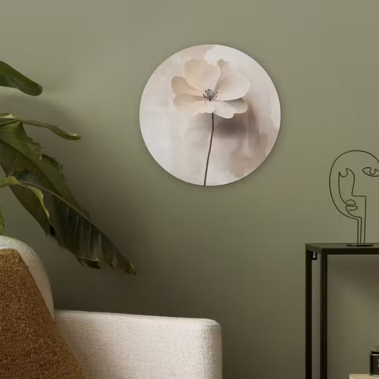 Bloem - Beige - Verf - Schaduw Akoestische PET Vilt - Rond klein -sfeer2