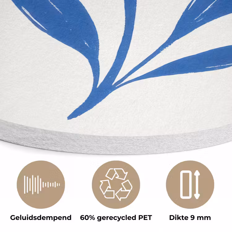 Bloem - Blaadjes - Minimalistisch - Blauw Akoestische PET Vilt - Rond klein -closeup_NL