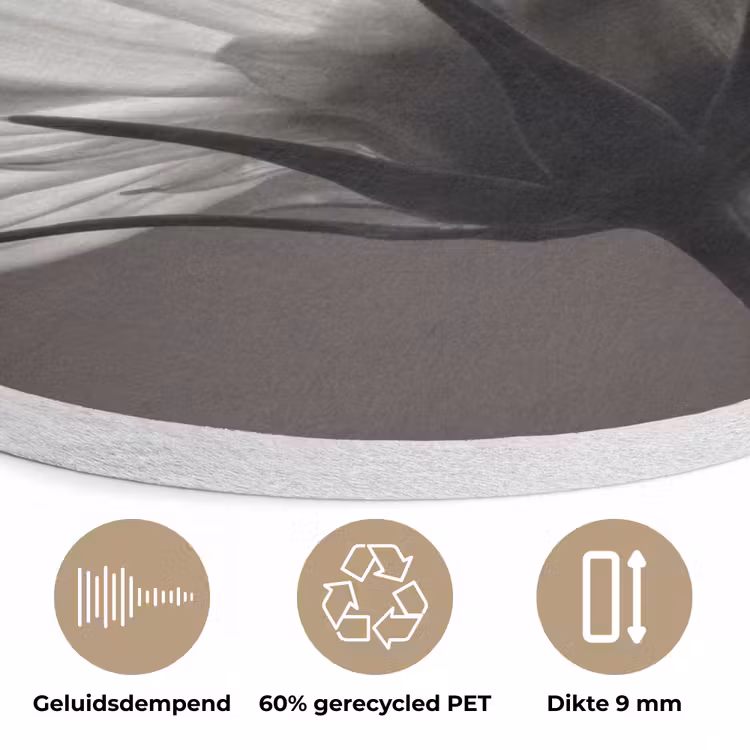 Bloem - Minimalistisch - Zwart - Wit Akoestische PET Vilt - Rond klein -closeup_NL