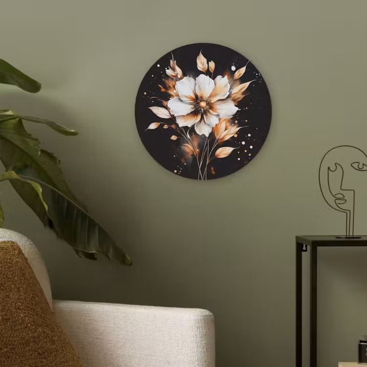 Bloem - Verf - Goud - Graffiti - Modern Akoestische PET Vilt - Rond klein -sfeer2
