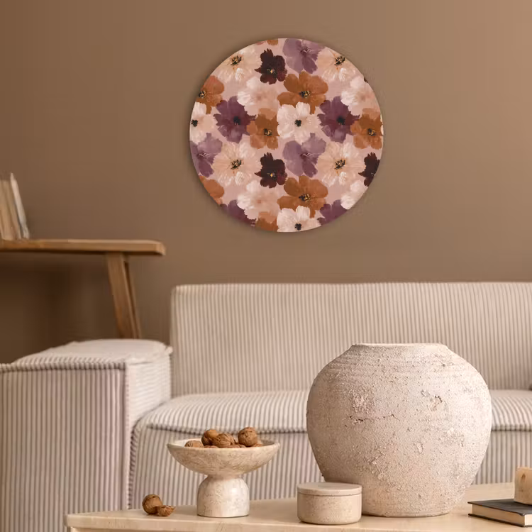 Bloemen - Abstract - Aardetinten Akoestische PET Vilt - Rond klein 838 -sfeer1