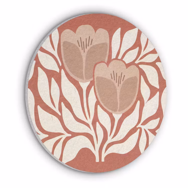 Bloemen - Abstract - Modern - Beige - Natuur Akoestische PET Vilt - Rond klein -3d
