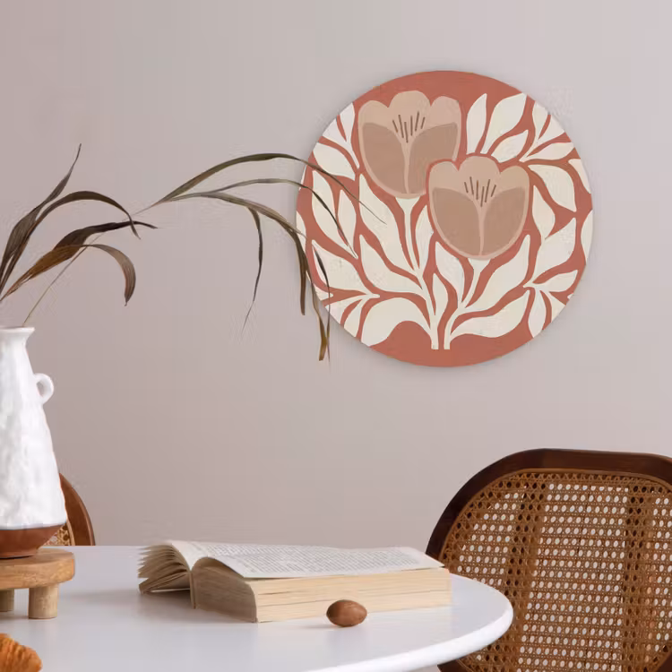 Bloemen - Abstract - Modern - Beige - Natuur Akoestische PET Vilt - Rond klein -sfeer3