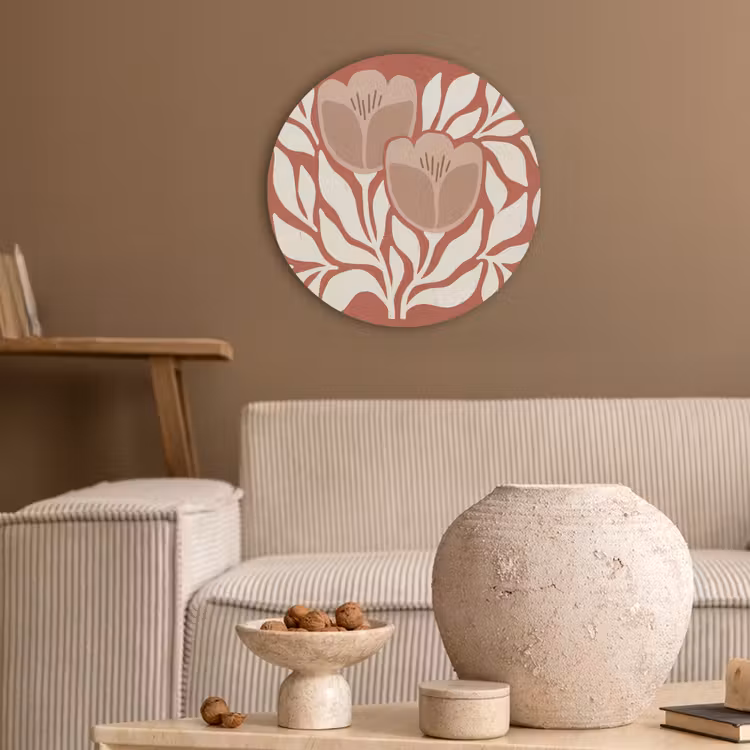 Bloemen - Abstract - Modern - Beige - Natuur Akoestische PET Vilt - Rond klein -sfeer1