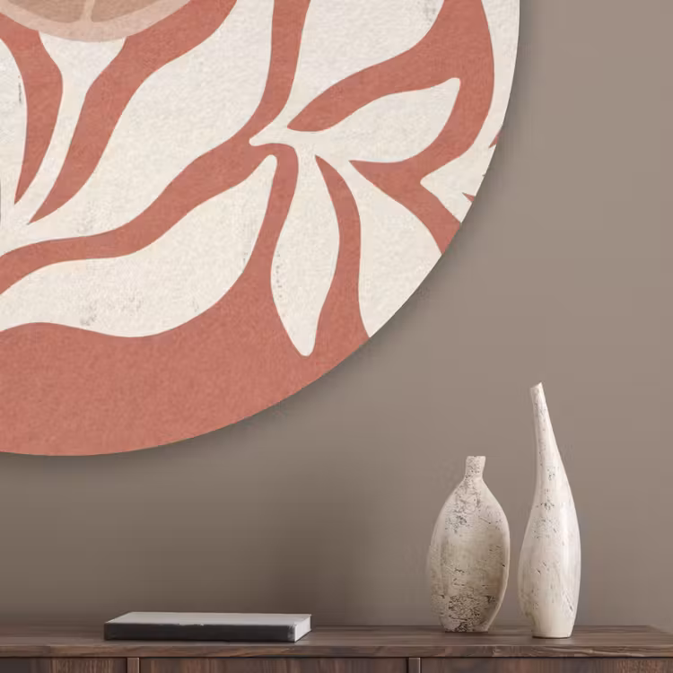 Bloemen - Abstract - Modern - Beige - Natuur Akoestische PET Vilt - Rond klein -sfeer5_closeup