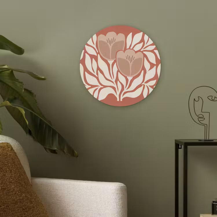 Bloemen - Abstract - Modern - Beige - Natuur Akoestische PET Vilt - Rond klein -sfeer2