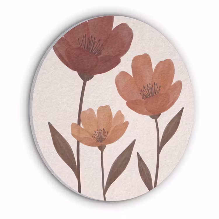 Bloemen - Abstract - Modern - Bruin - Decoratief Akoestische PET Vilt - Rond klein -3d