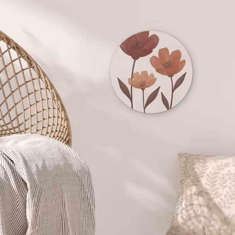 Bloemen - Abstract - Modern - Bruin - Decoratief Akoestische PET Vilt - Rond klein -sfeer4