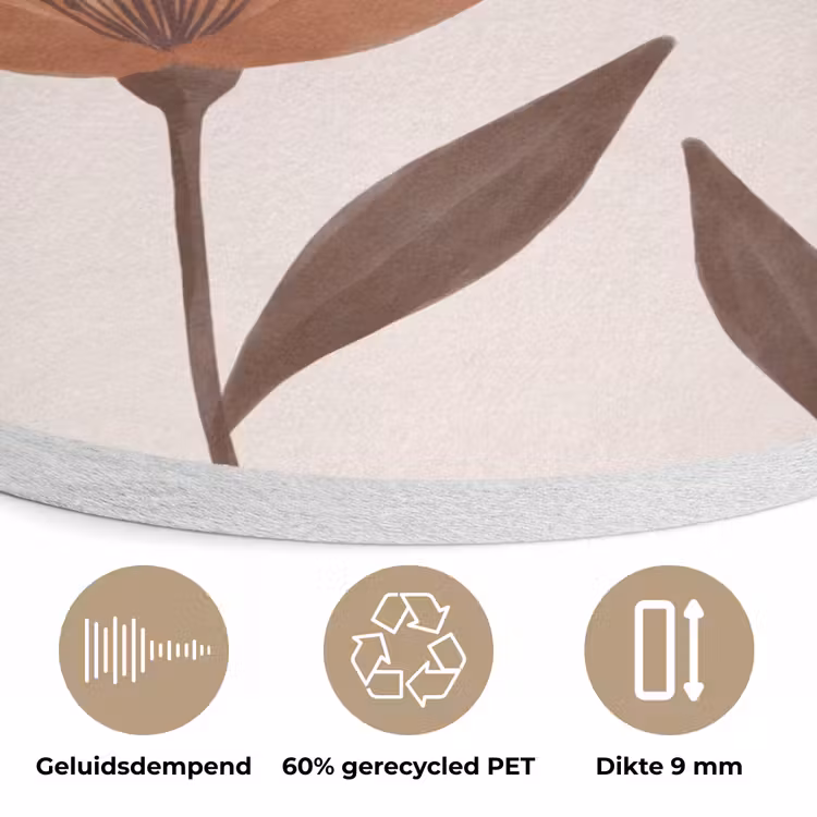 Bloemen - Abstract - Modern - Bruin - Decoratief Akoestische PET Vilt - Rond klein -closeup_NL