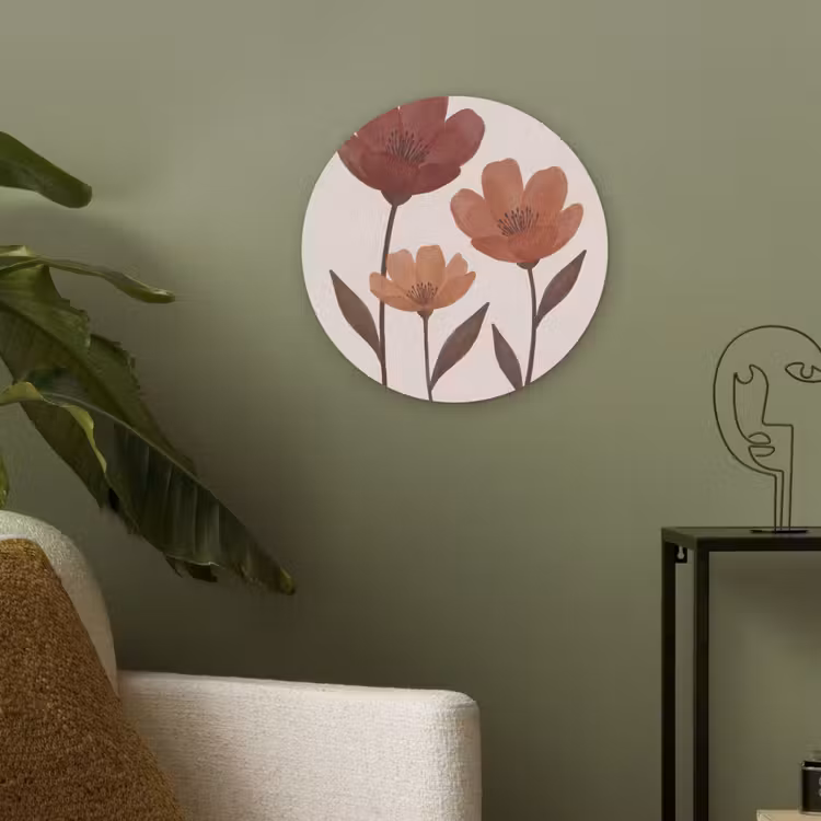 Bloemen - Abstract - Modern - Bruin - Decoratief Akoestische PET Vilt - Rond klein -sfeer2