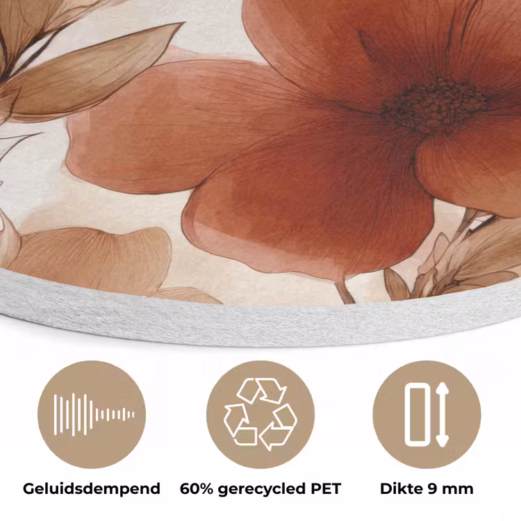 Bloemen - Aquarel - Botanisch - Terracotta Akoestische PET Vilt - Rond klein 838 -closeup_NL