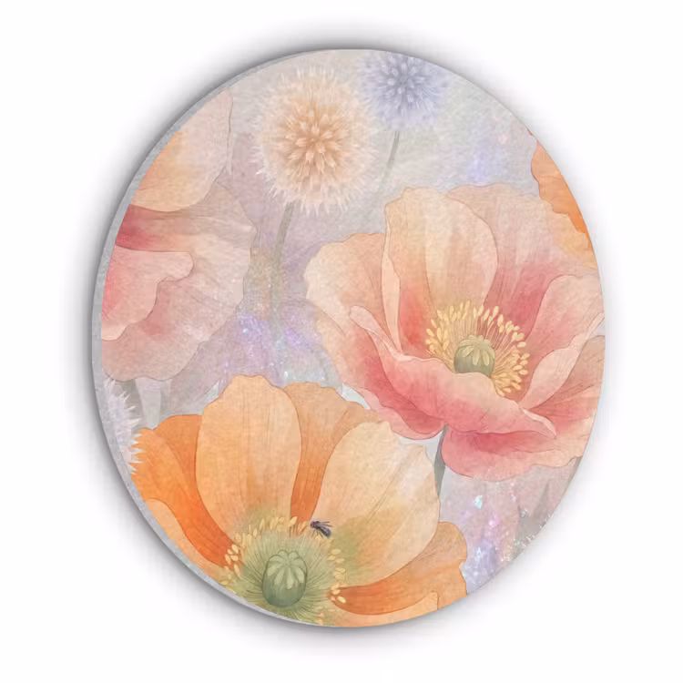 Bloemen - Aquarel - Natuur - Modern - Kleurrijk Akoestische PET Vilt - Rond klein -3d