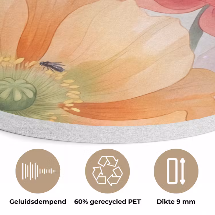 Bloemen - Aquarel - Natuur - Modern - Kleurrijk Akoestische PET Vilt - Rond klein -closeup_NL