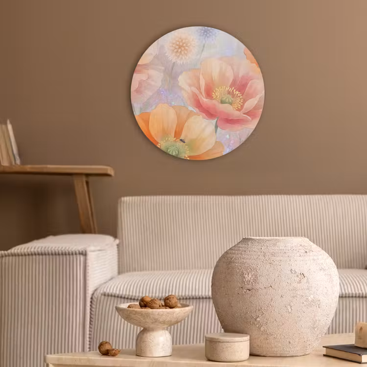 Bloemen - Aquarel - Natuur - Modern - Kleurrijk Akoestische PET Vilt - Rond klein -sfeer1