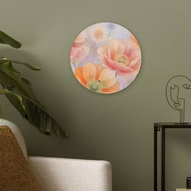 Bloemen - Aquarel - Natuur - Modern - Kleurrijk Akoestische PET Vilt - Rond klein -sfeer2