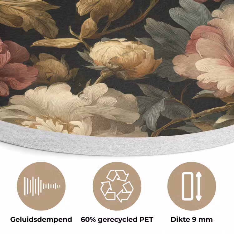 Bloemen - Barok - Patroon - Roze - Crème Akoestische PET Vilt - Rond klein 838 -closeup_NL