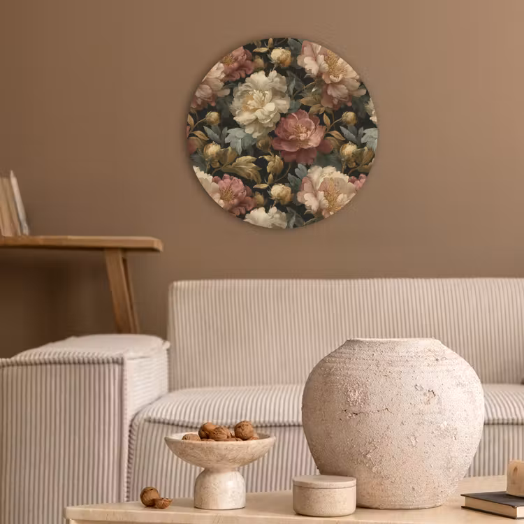 Bloemen - Barok - Patroon - Roze - Crème Akoestische PET Vilt - Rond klein 838 -sfeer1