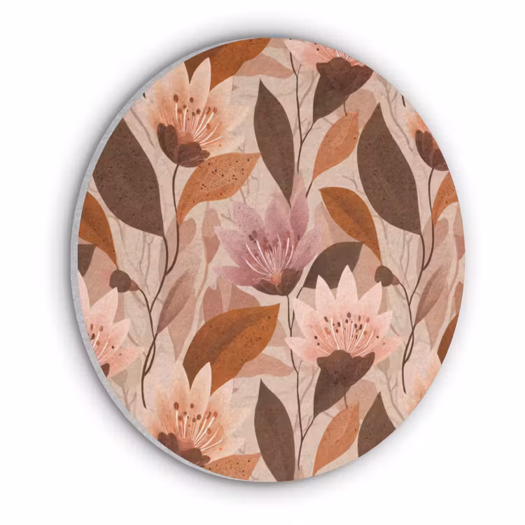 Bloemen - Bladeren - Bruin Akoestische PET Vilt - Rond klein 838 -3d