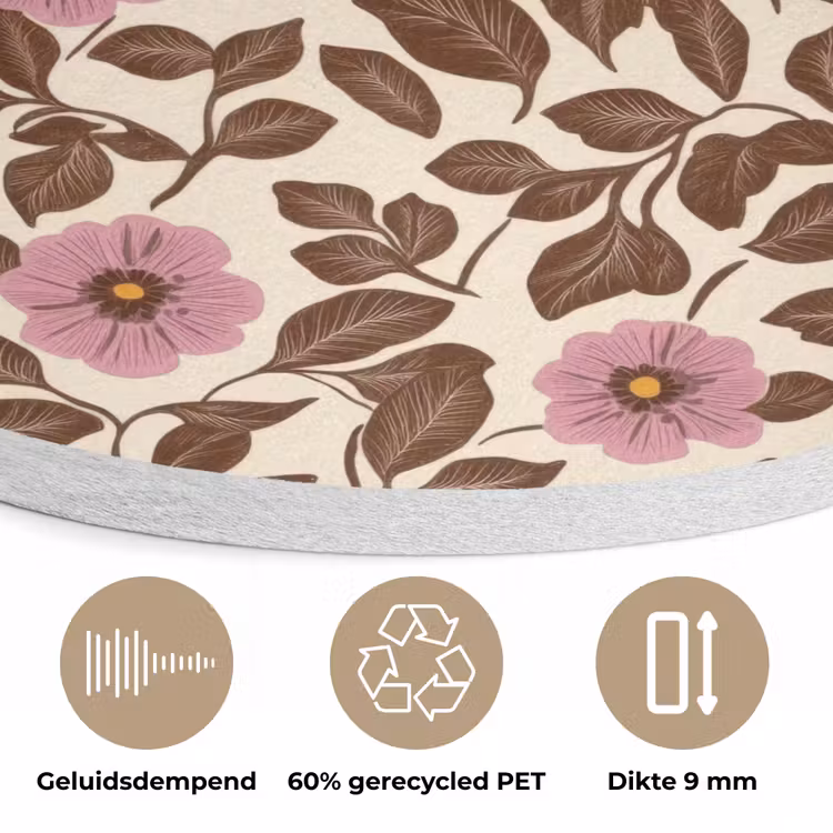 Bloemen - Bladeren - Kleurrijk Akoestische PET Vilt - Rond klein 838 -closeup_NL