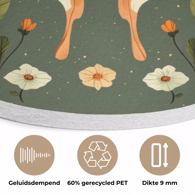 Bloemen - Bladeren - Olijfgroen - Vlinder Akoestische PET Vilt - Rond klein -closeup_NL