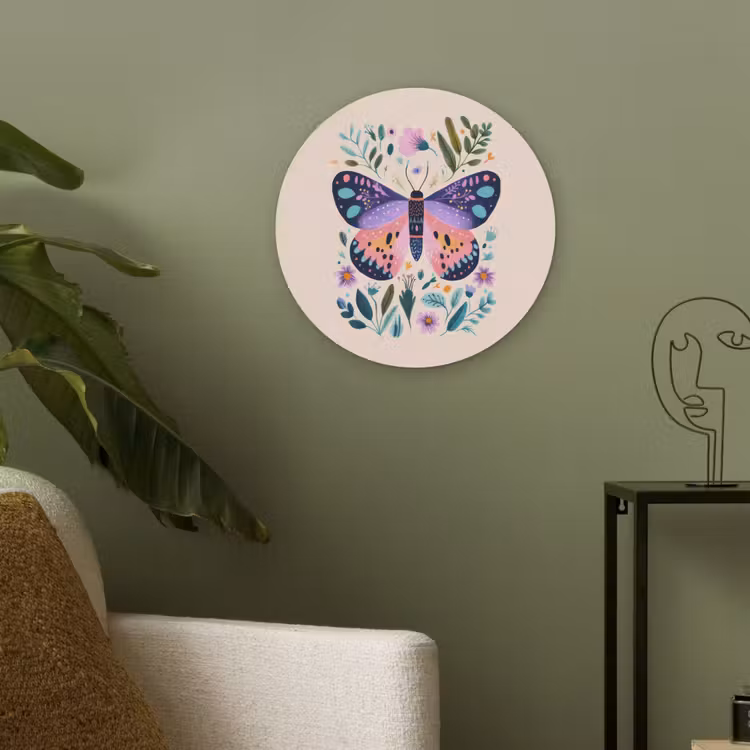 Bloemen - Bladeren - Vlinder - Kleurrijk Akoestische PET Vilt - Rond klein -sfeer2