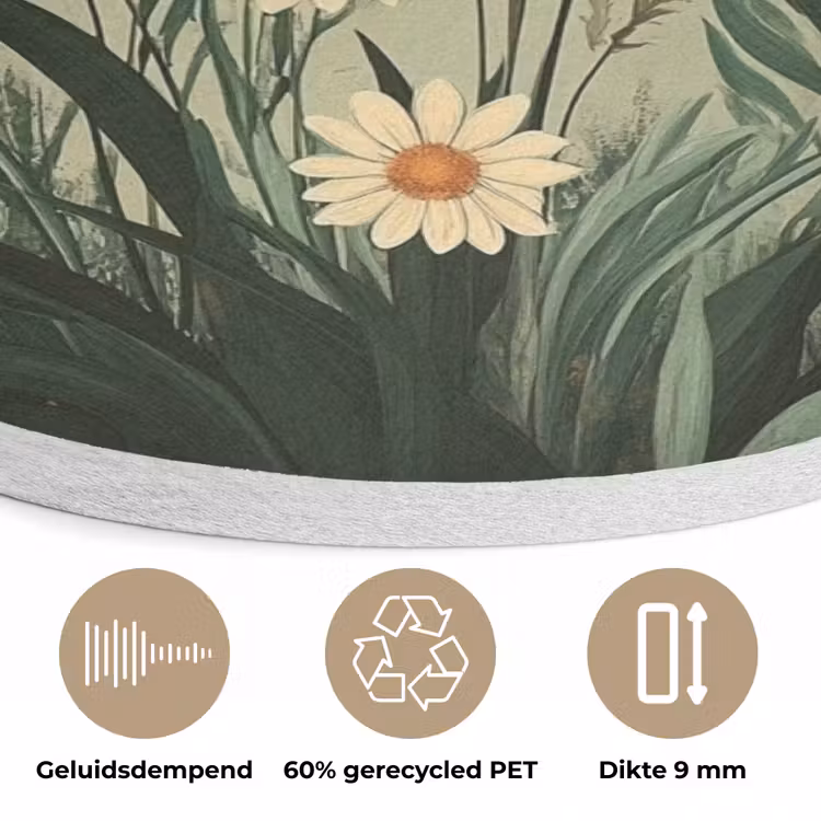 Bloemen - Bladeren - Zon - Groen Akoestische PET Vilt - Rond klein -closeup_NL