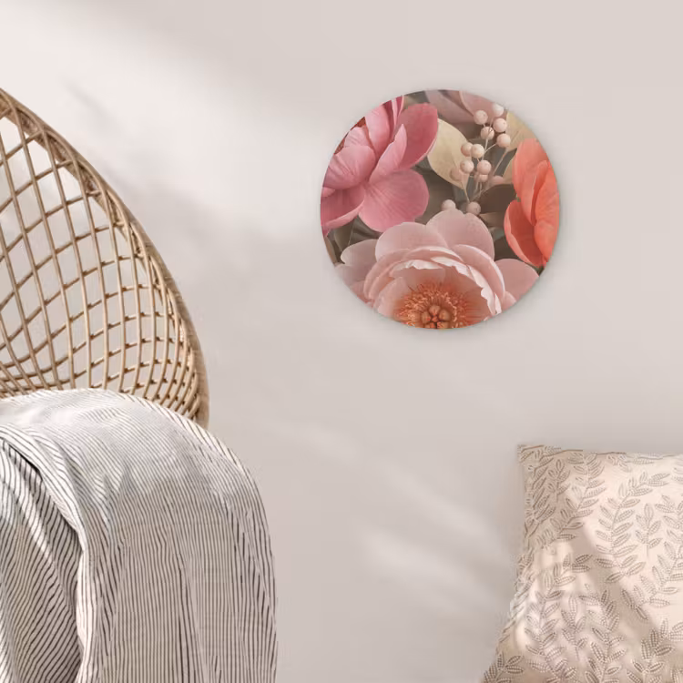 Bloemen - Bloesem - Zacht - Koraal - Decoratie Akoestische PET Vilt - Rond klein -sfeer4