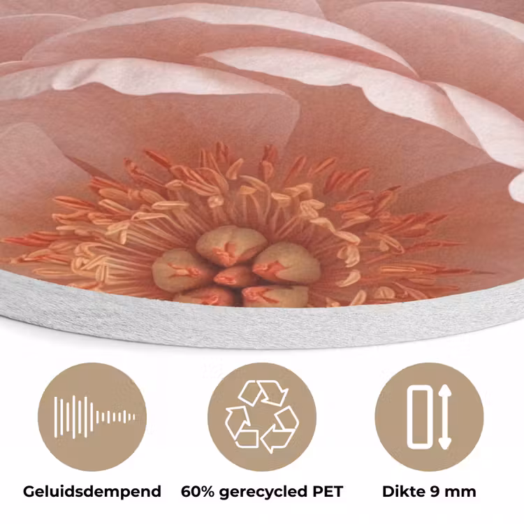 Bloemen - Bloesem - Zacht - Koraal - Decoratie Akoestische PET Vilt - Rond klein -closeup_NL