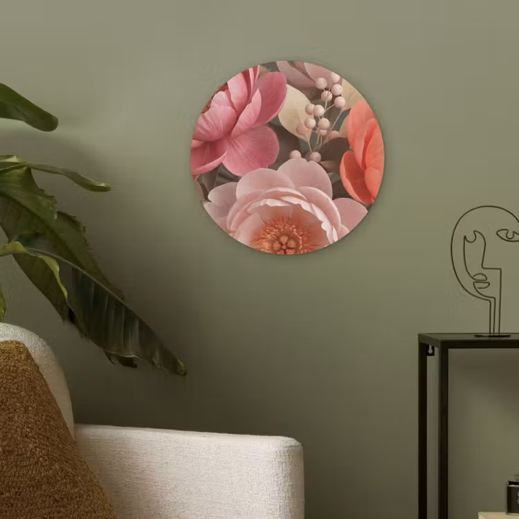 Bloemen - Bloesem - Zacht - Koraal - Decoratie Akoestische PET Vilt - Rond klein -sfeer2