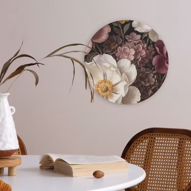 Bloemen - Boeket - Klassiek - Donker - Rood Akoestische PET Vilt - Rond klein -sfeer3
