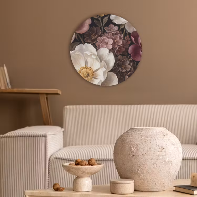 Bloemen - Boeket - Klassiek - Donker - Rood Akoestische PET Vilt - Rond klein -sfeer1
