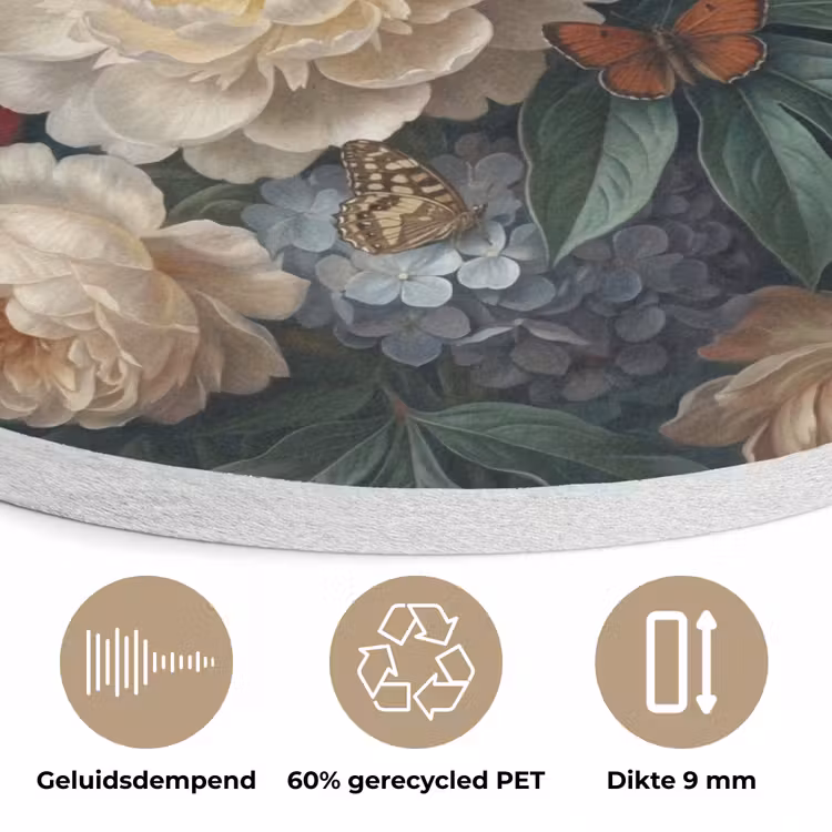 Bloemen - Boeket - Natuur - Klassiek - Donker Akoestische PET Vilt - Rond klein -closeup_NL