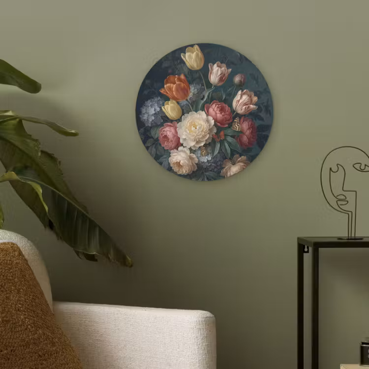 Bloemen - Boeket - Natuur - Klassiek - Donker Akoestische PET Vilt - Rond klein -sfeer2