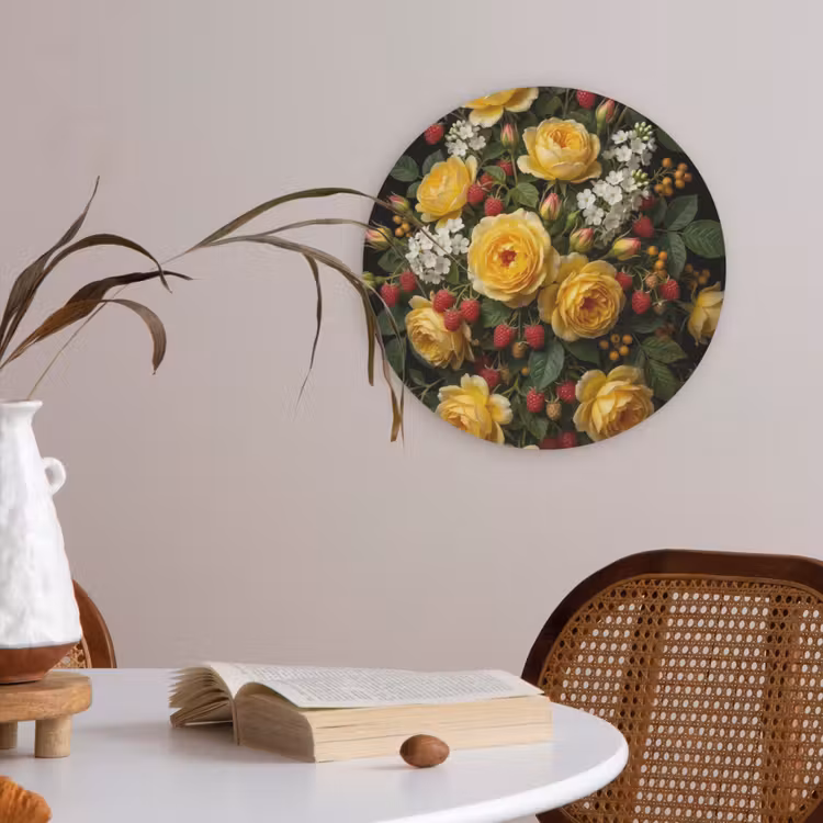 Bloemen - Boeket - Natuur - Klassiek - Geel Akoestische PET Vilt - Rond klein -sfeer3