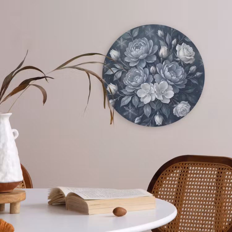 Bloemen - Boeket - Winter - Abstract - Blauw Akoestische PET Vilt - Rond klein -sfeer3