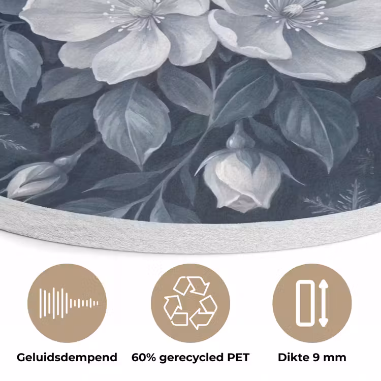 Bloemen - Boeket - Winter - Abstract - Blauw Akoestische PET Vilt - Rond klein -closeup_NL