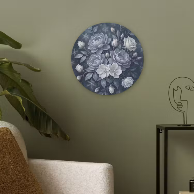 Bloemen - Boeket - Winter - Abstract - Blauw Akoestische PET Vilt - Rond klein -sfeer2