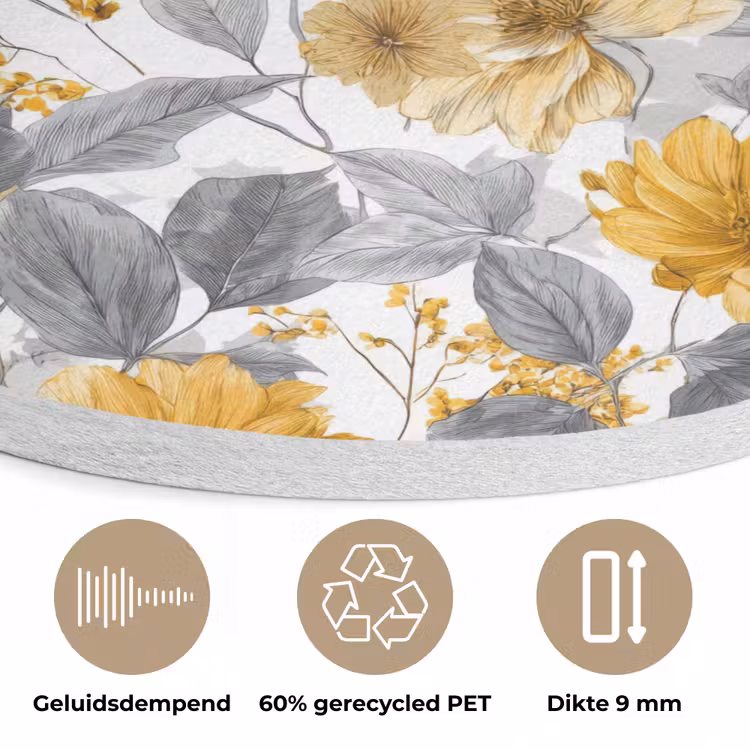 Bloemen - Botanisch - Elegant - Okergeel - Grijs Akoestische PET Vilt - Rond klein 838 -closeup_NL