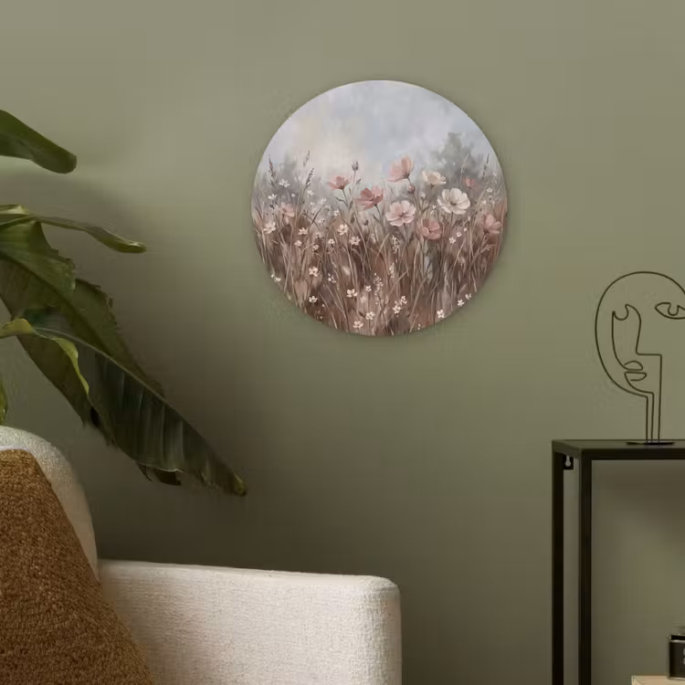 Bloemen - Botanisch - Schilderij - Pastel - Rustiek Akoestische PET Vilt - Rond klein -sfeer2