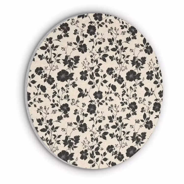 Bloemen - Dessin - Zwart Akoestische PET Vilt - Rond klein 838 -3d