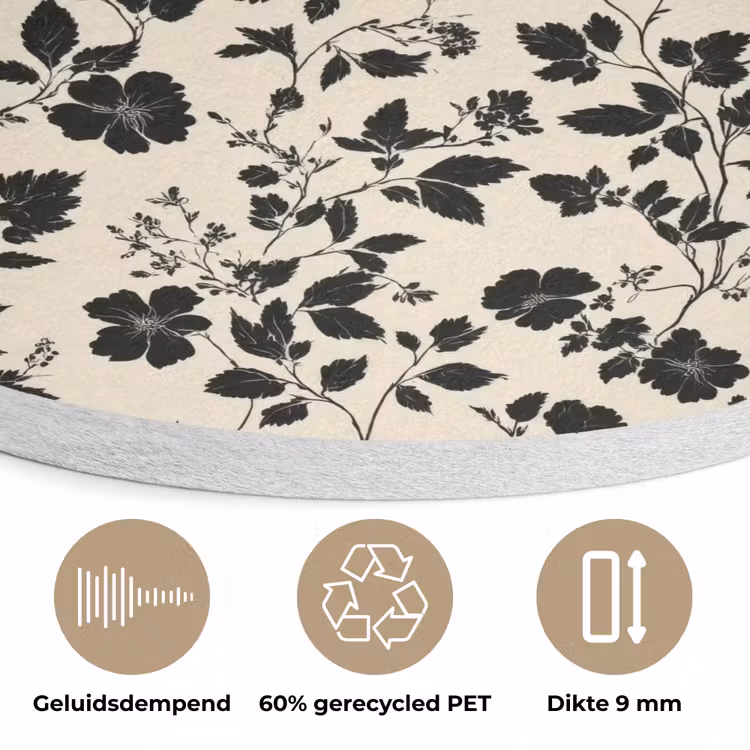 Bloemen - Dessin - Zwart Akoestische PET Vilt - Rond klein 838 -closeup_NL