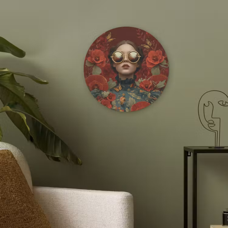 Bloemen - Dieprood - Zonnebril - Vrouw Akoestische PET Vilt - Rond klein -sfeer2