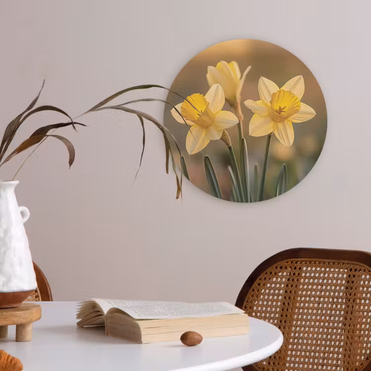 Bloemen - Geel - Wazig Akoestische PET Vilt - Rond klein -sfeer3