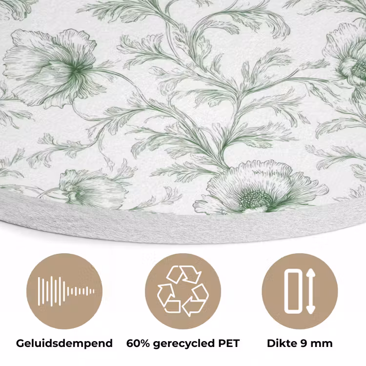 Bloemen - Getekend - Groen Akoestische PET Vilt - Rond klein 838 -closeup_NL