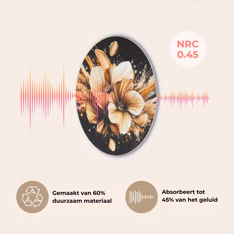 Bloemen - Goud - Graffiti - Zwart - Abstract Akoestische PET Vilt - Rond klein -USP_NL