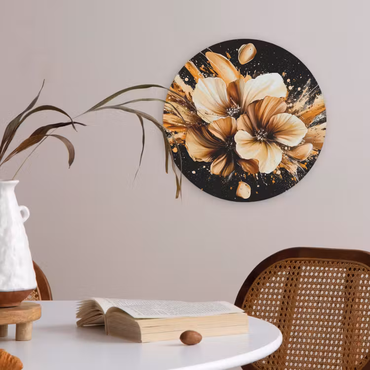 Bloemen - Goud - Graffiti - Zwart - Abstract Akoestische PET Vilt - Rond klein -sfeer3