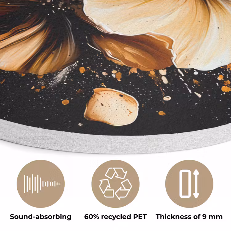 Bloemen - Goud - Graffiti - Zwart - Abstract Akoestische PET Vilt - Rond klein -closeup_NL