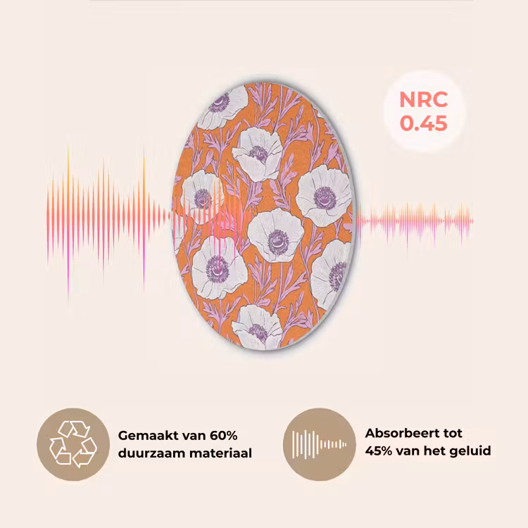 Bloemen - Grafisch - Oranje Akoestische PET Vilt - Rond klein 838 -USP_NL