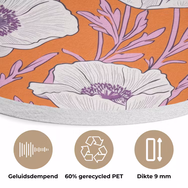 Bloemen - Grafisch - Oranje Akoestische PET Vilt - Rond klein 838 -closeup_NL